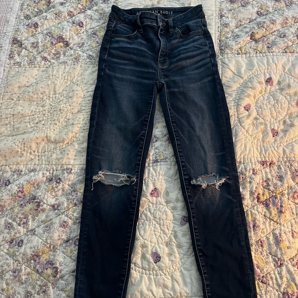 American Eagle high rise ripped jeans